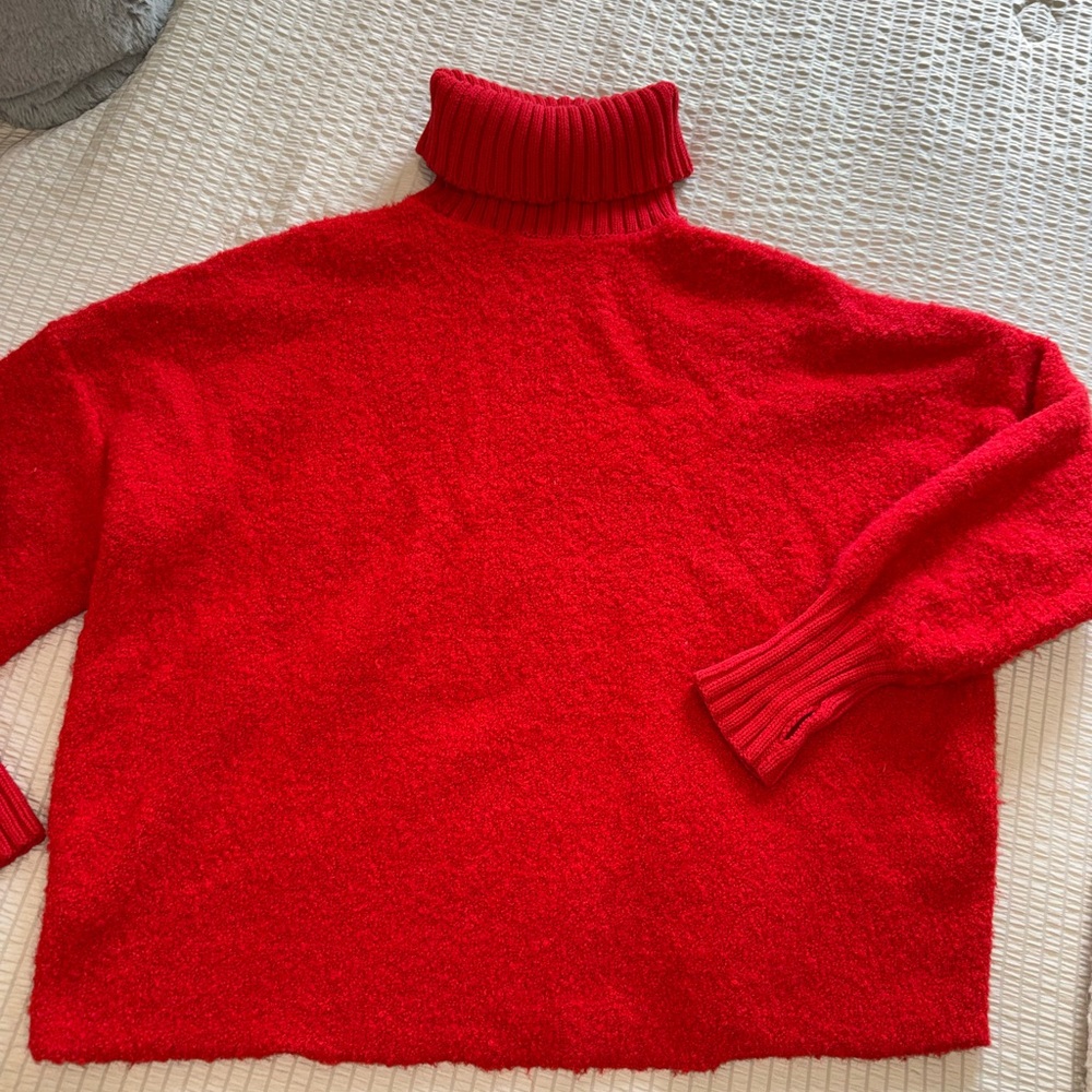 Aerie Red Boucle Oversized Turtleneck Sweater xs